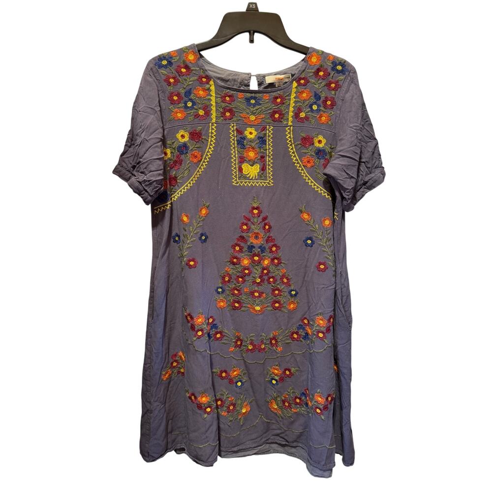 Orange Creek Lined Short Sleeve Embroidered Shift Dress Size L